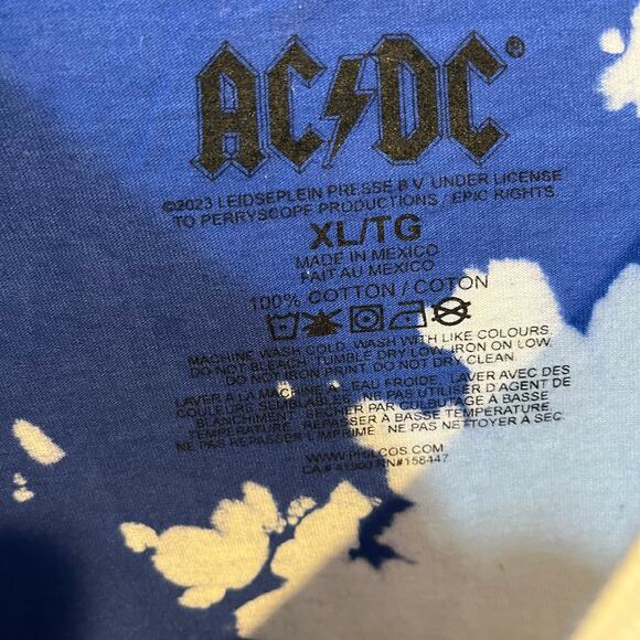 ACDC Devil Guitar on Fire Tie Dye Graphic Tee Blue White XL - Picture 3 of 5